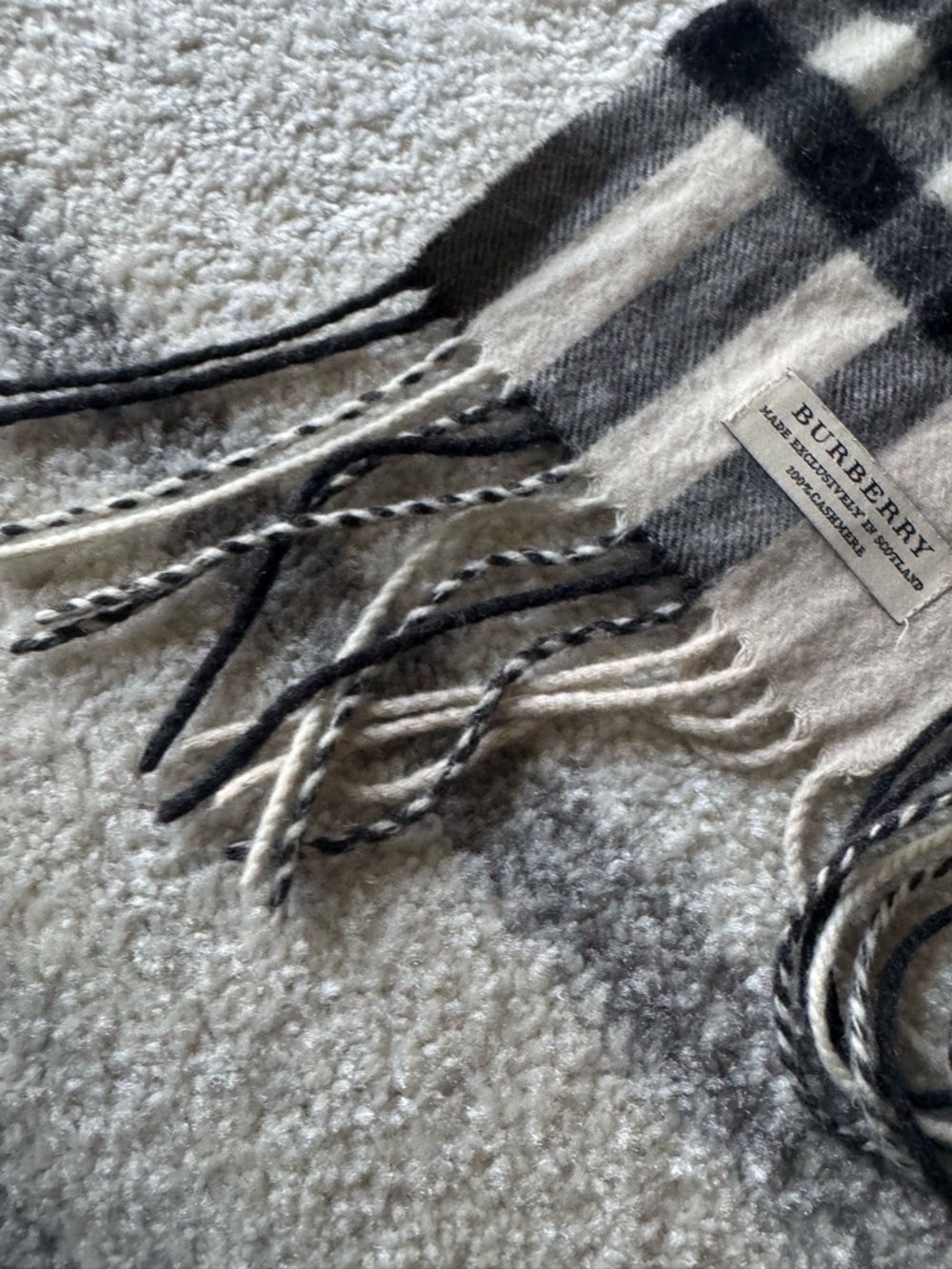 Burberry Classic Check Fringe Scarf in Beige, Black & Red - Picture 8 of 10
